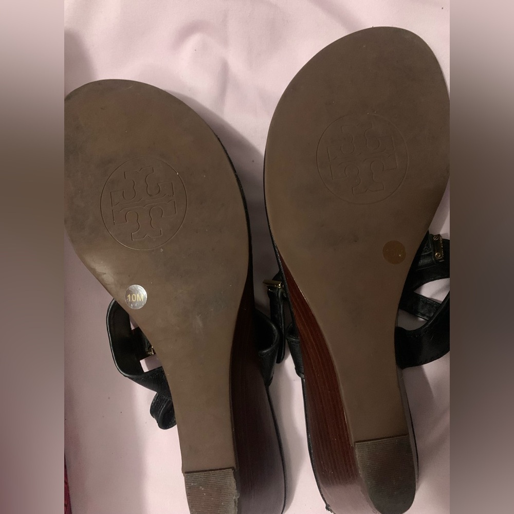 Tory Burch Black Sandals with Gold Buckles - Picture 3 of 3